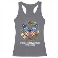 Freedom 250 Years American Flag Butterfly Racerback Tank Top Floral Wreath Patriotic 1776-2026 Semiquincentennial Celebration