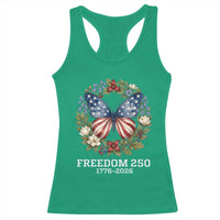 Freedom 250 Years American Flag Butterfly Racerback Tank Top Floral Wreath Patriotic 1776-2026 Semiquincentennial Celebration