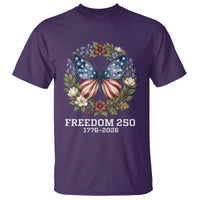 Freedom 250 Years American Flag Butterfly T Shirt Floral Wreath Patriotic 1776-2026 Semiquincentennial Celebration