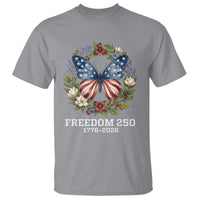Freedom 250 Years American Flag Butterfly T Shirt Floral Wreath Patriotic 1776-2026 Semiquincentennial Celebration