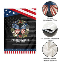 Freedom 250 Years American Flag Butterfly Garden Flag Floral Wreath Patriotic 1776-2026 Semiquincentennial Celebration