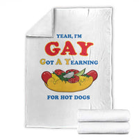 Yeah I’m GAY Got A Yearning For Hot Dogs Throw Blanket Funny Foodie Humor Retro Graphic