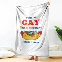 Yeah I’m GAY Got A Yearning For Hot Dogs Throw Blanket Funny Foodie Humor Retro Graphic