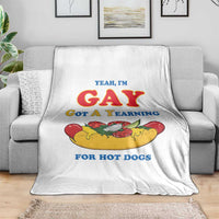 Yeah I’m GAY Got A Yearning For Hot Dogs Throw Blanket Funny Foodie Humor Retro Graphic