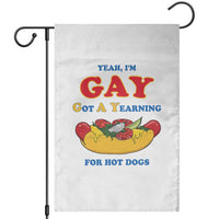Yeah I’m GAY Got A Yearning For Hot Dogs Garden Flag Funny Foodie Humor Retro Graphic