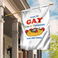 Yeah I’m GAY Got A Yearning For Hot Dogs Garden Flag Funny Foodie Humor Retro Graphic