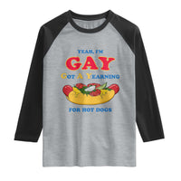 Yeah I’m GAY Got A Yearning For Hot Dogs Raglan Shirt Funny Foodie Humor Retro Graphic