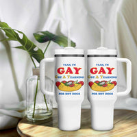 Yeah I’m GAY Got A Yearning For Hot Dogs Tumbler With Handle Funny Foodie Humor Retro Graphic
