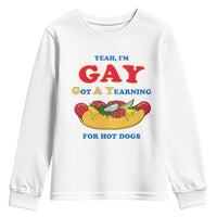 Yeah I’m GAY Got A Yearning For Hot Dogs Youth Sweatshirt Funny Foodie Humor Retro Graphic