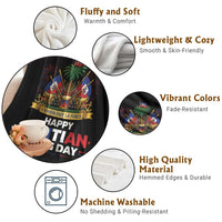 Happy Haitian Flag Day May 18 Heritage Celebration Throw Blanket L'Union Fait La Force Coat Of Arms Fireworks