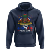 Happy Haitian Flag Day May 18 Heritage Celebration Hoodie L'Union Fait La Force Coat Of Arms Fireworks