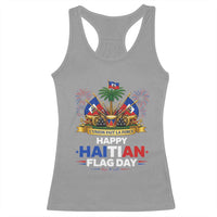 Happy Haitian Flag Day May 18 Heritage Celebration Racerback Tank Top L'Union Fait La Force Coat Of Arms Fireworks