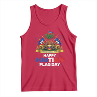 Happy Haitian Flag Day May 18 Heritage Celebration Tank Top L'Union Fait La Force Coat Of Arms Fireworks