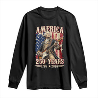 America 250 Years George Washington Rock Star Long Sleeve Shirt Funny Electric Guitar Player Vintage American Flag 1776 to 2026 Semiquincentennial