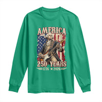 America 250 Years George Washington Rock Star Long Sleeve Shirt Funny Electric Guitar Player Vintage American Flag 1776 to 2026 Semiquincentennial