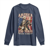 America 250 Years George Washington Rock Star Long Sleeve Shirt Funny Electric Guitar Player Vintage American Flag 1776 to 2026 Semiquincentennial