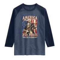 America 250 Years George Washington Rock Star Raglan Shirt Funny Electric Guitar Player Vintage American Flag 1776 to 2026 Semiquincentennial