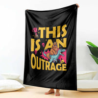 This Is An Outrage Sassy Cat Riding Raptor Dinosaur Throw Blanket Retro Pop Art Graphic