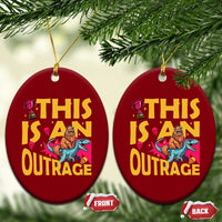 This Is An Outrage Sassy Cat Riding Raptor Dinosaur Ceramic Ornament Retro Pop Art Graphic