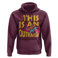 This Is An Outrage Sassy Cat Riding Raptor Dinosaur Hoodie Retro Pop Art Graphic