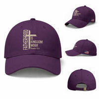 Fatherhood Is Kingdom Work Christian Dad Distressed Cross Baseball Cap Bible Verse Proverbs 22:6 Gift for Faith-Based Fathers