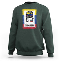 Colombia Football Sweatshirt Colombian Messy Bun Futbol Lover Bleached - Wonder Print Shop