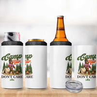 Vintage Funny Girly Bigfoot Camper 4 in 1 Can Cooler Tumbler Camp Hair Don't Care Sasquatch Camping Outdoor Adventure