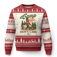 Vintage Funny Girly Bigfoot Camper Ugly Christmas Sweater Camp Hair Don't Care Sasquatch Camping Outdoor Adventure