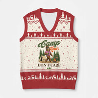 Vintage Funny Girly Bigfoot Camper V-Neck Knit Sweater Vest Camp Hair Don't Care Sasquatch Camping Outdoor Adventure