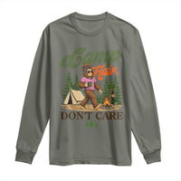 Vintage Funny Girly Bigfoot Camper Long Sleeve Shirt Camp Hair Don't Care Sasquatch Camping Outdoor Adventure