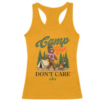 Vintage Funny Girly Bigfoot Camper Racerback Tank Top Camp Hair Don't Care Sasquatch Camping Outdoor Adventure