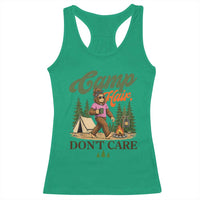 Vintage Funny Girly Bigfoot Camper Racerback Tank Top Camp Hair Don't Care Sasquatch Camping Outdoor Adventure