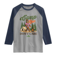 Vintage Funny Girly Bigfoot Camper Raglan Shirt Camp Hair Don't Care Sasquatch Camping Outdoor Adventure