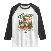 Vintage Funny Girly Bigfoot Camper Raglan Shirt Camp Hair Don't Care Sasquatch Camping Outdoor Adventure
