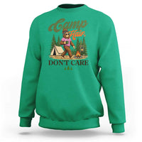 Vintage Funny Girly Bigfoot Camper Sweatshirt Camp Hair Don't Care Sasquatch Camping Outdoor Adventure