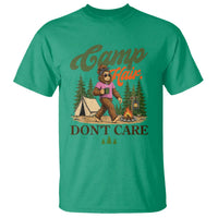 Vintage Funny Girly Bigfoot Camper T Shirt Camp Hair Don't Care Sasquatch Camping Outdoor Adventure