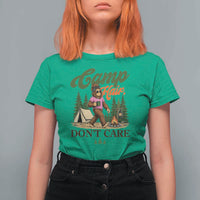 Vintage Funny Girly Bigfoot Camper T Shirt For Women Camp Hair Don't Care Sasquatch Camping Outdoor Adventure