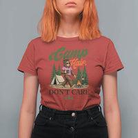Vintage Funny Girly Bigfoot Camper T Shirt For Women Camp Hair Don't Care Sasquatch Camping Outdoor Adventure
