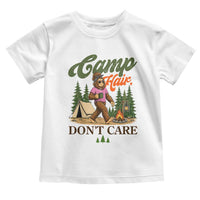Vintage Funny Girly Bigfoot Camper Toddler T Shirt Camp Hair Don't Care Sasquatch Camping Outdoor Adventure