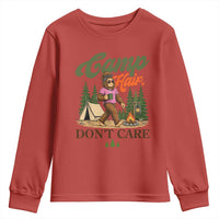 Vintage Funny Girly Bigfoot Camper Youth Sweatshirt Camp Hair Don't Care Sasquatch Camping Outdoor Adventure