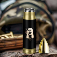Meh Boojee Sleepy Ghost Holding Black Cat Drinking Coffee Bullet Tumbler Spooky Halloween Cute Autumn Morning Mood Graphic