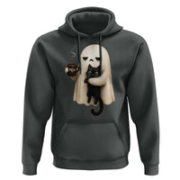 Meh Boojee Sleepy Ghost Holding Black Cat Drinking Coffee Hoodie Spooky Halloween Cute Autumn Morning Mood Graphic