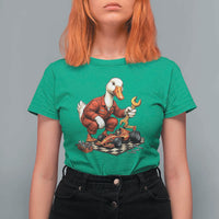 Funny Duck Mechanic Race Car Pit Crew T Shirt For Women Motorsports Enthusiast Auto Repair