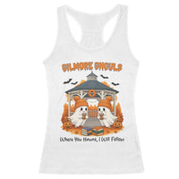 Cute Gilmore Ghouls Halloween Ghost Racerback Tank Top Cozy Fall Aesthetic with Pumpkin Spice and Books - Wonder Print Shop