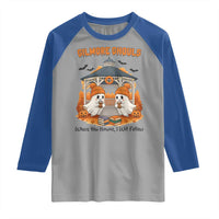 Cute Gilmore Ghouls Halloween Ghost Raglan Shirt Cozy Fall Aesthetic with Pumpkin Spice and Books - Wonder Print Shop
