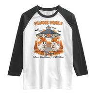 Cute Gilmore Ghouls Halloween Ghost Raglan Shirt Cozy Fall Aesthetic with Pumpkin Spice and Books - Wonder Print Shop