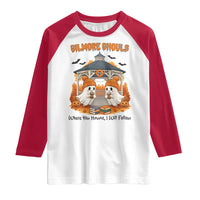 Cute Gilmore Ghouls Halloween Ghost Raglan Shirt Cozy Fall Aesthetic with Pumpkin Spice and Books - Wonder Print Shop