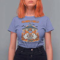 Cute Gilmore Ghouls Halloween Ghost T Shirt For Women Cozy Fall Aesthetic with Pumpkin Spice and Books - Wonder Print Shop