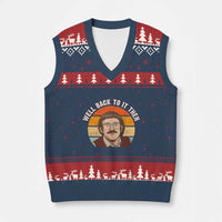 Retro Well Back To It Then V-Neck Knit Sweater Vest Funny Office Joke Vintage Mustache Guy Meme - Wonder Print Shop
