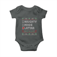 Latin American Christmas Baby Onesie Naughty Nice Latina Funny Xmas List Hispanic Ugly Sweater
